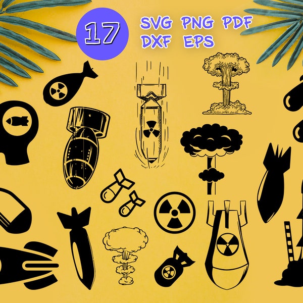 NUCLEAR BOMB SVG, explosion svg, bomb svg, bomb silhouette, nuclear svg, atomic bomb svg, nuclear cut files, atomic symbol svg, stencil, dxf