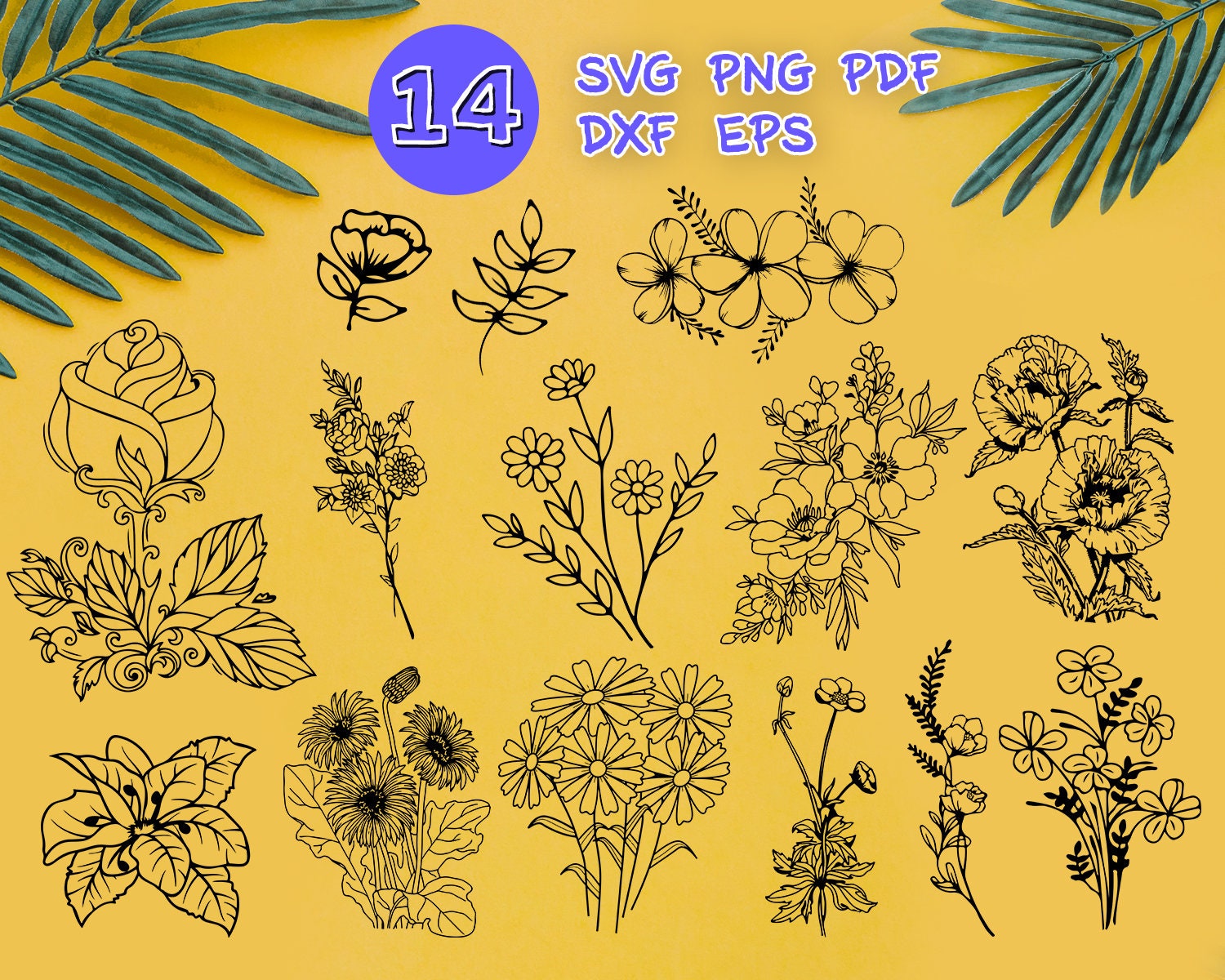 Download Wild Flower Svg Flower Svg Floral Svg Botanical Svg Flower Etsy