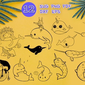 NARWHAL FISH SVG, whale svg, narwhal cut file, unicorn fish svg, narwhal cut file, narwhal design, cute narwhal svg, narwhal svg clipart,dxf