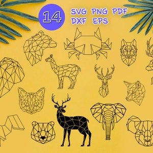 GEOMETRIC ANIMALS SVG, minimalism svg, polygonal svg, animal drawing Svg, geometric elephant svg, geometric fox svg, origami animal svg, dxf