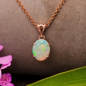 Ethiopian Opal Pendant Necklace: Rose Gold & Sterling Silver, October Birthstone