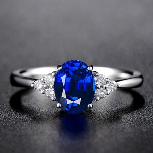 Oval Blue Sapphire Sterling Silver Ring: September Birthstone