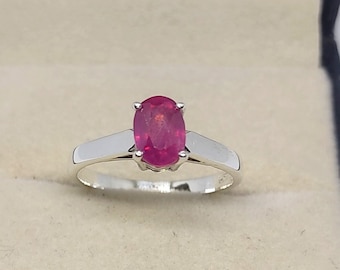 Natural Ruby 925 Sterling Silver Solitaire Ring, Engagement Ring
