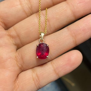 Oval Ruby Pendant Necklace: 925 Silver or Solid Gold, July Birthstone