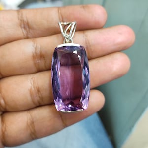 Large Amethyst Pendant | Cushion Cut Purple Amethyst Gemstone Necklace | Faceted Amethyst in 925 Silver Pendant | Statement Jewelry for Her