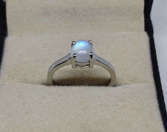Rainbow Moonstone Sterling Silver Ring: Handmade Solitaire Gemstone
