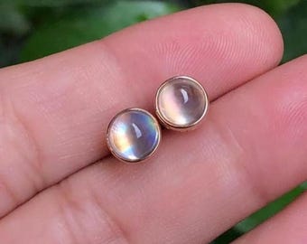 Moonstone 14k Gold Stud Earrings: June Birthstone, 4mm