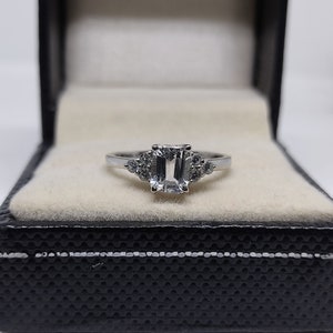 Emerald Cut Aquamarine Ring: Sterling Silver Vintage Solitaire