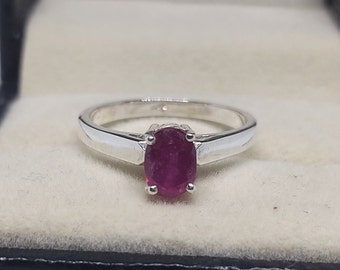 Sterling Silver Solitaire Ring, Lab Ruby Gemstone, July Birthstone