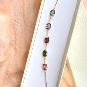 Multicolor Tourmaline Bracelet | Oval Gemstone Gold Chain Bracelet | Dainty Handmade Jewelry | October Birthstone Gift