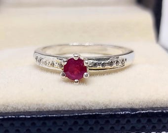 Lab Ruby Sterling Silver Ring: September Birthstone