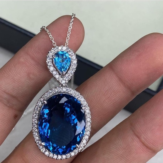 London Blue Topaz Necklace, Sterling Silver Necklace, December