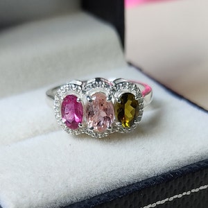 Natural Multi Tourmaline Silver Ring, Tourmaline Sterling Silver Jewelry, Unique Handmade Jewelry, Loose Gemstone Ring, Gift For Her