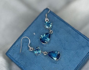 Blue Topaz Sterling Silver Earrings, Blue Topaz Silver Studs, Blue Topaz Jewelry, Handmade Earrings