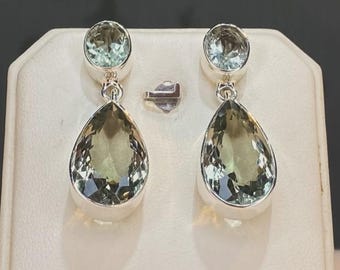 Green Amethyst Drop Earrings: Sterling Silver Teardrop Dangle Gemstone Jewelry