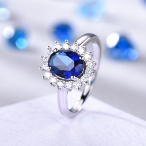 Oval Blue Sapphire Sterling Silver Ring - September Birthstone