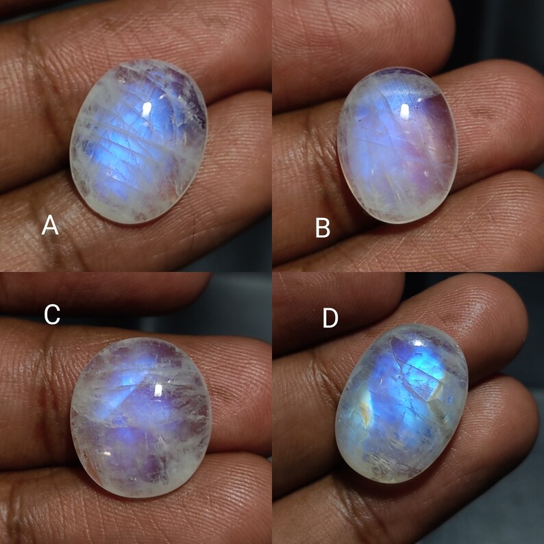 Natural Rainbow Moonstone Cabochon AAA Quality Gemstone Rainbow Moonstone Blue Fire Cabochon Moonstone Loose stone Best For Silver
