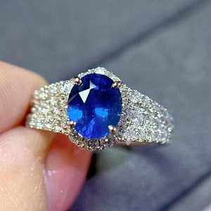 Lab Grown Blue Sapphire Silver Ring, Lab Grown Blue Sapphire Sterling Silver Jewelry, Gemstone Silver Ring, Gift For Her
