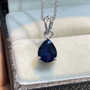 Pear-Shaped Blue Sapphire Pendant Necklace | Sterling Silver Drop Necklace | Natural Gemstone Jewelry | September Birthstone Gift for Her