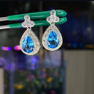 Natural Blue Topaz Teardrop Earrings 14K Solid Gold, Radiant Drop Earrings, Swiss Blue Topaz Studs, Topaz Dangle Earrings, Gift For Her