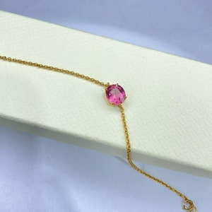 Pink Tourmaline Gold Bracelet: Dainty October Birthstone Jewelry