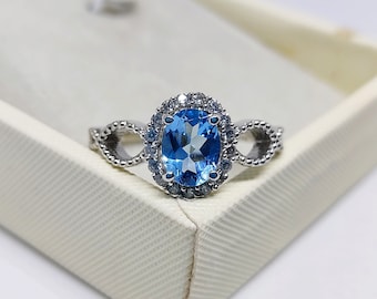 Natural Swiss Blue Topaz Ring: 925 Sterling Silver, Handmade Jewelry