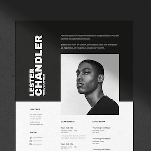 Modello di curriculum con lettera di presentazione per Word, Indesign e Photoshop. Lester