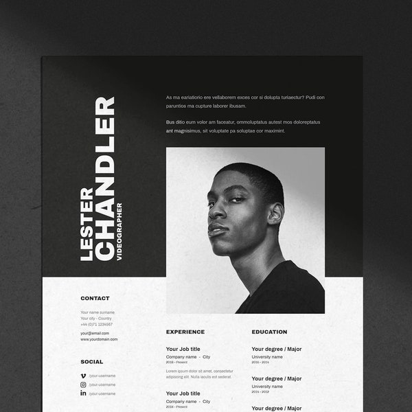 Lester | Modèle de CV et de lettre de motivation pour Photoshop, Indesign et word (A4 + Lettre US)