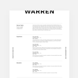 Modelo de currículo com carta de apresentação para Word, Indesign e Photoshop. Warren