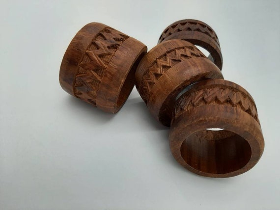 Carved Wood Napkin Rings-Set of 4