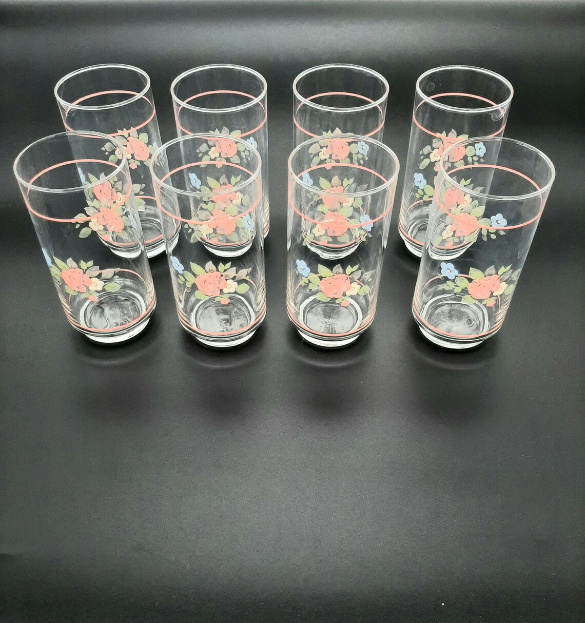 Vintage Libbey Pink And Blue Floral Drinking Cups Glasses Set Etsy