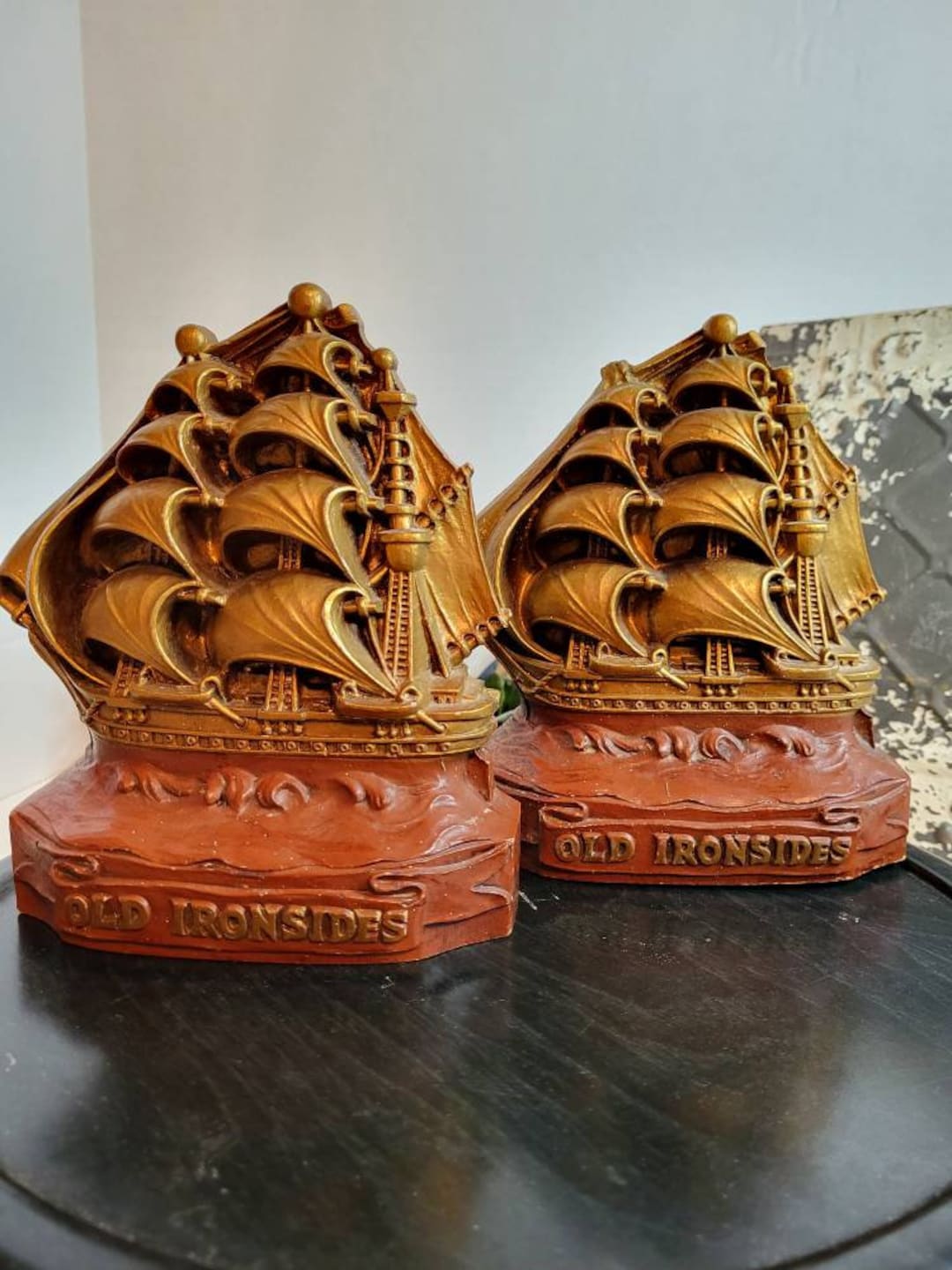 Old Ironsides Vintage Bookends Clipper Ships Etsy