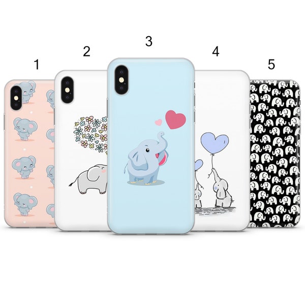 Linda funda de teléfono con patrón de dibujo de elefante bebé para iPhone 15 Pro Max, 14 Plus, 13, 12, 11 y Samsung S24, S23, A54, Pixel 8 Pro, 7