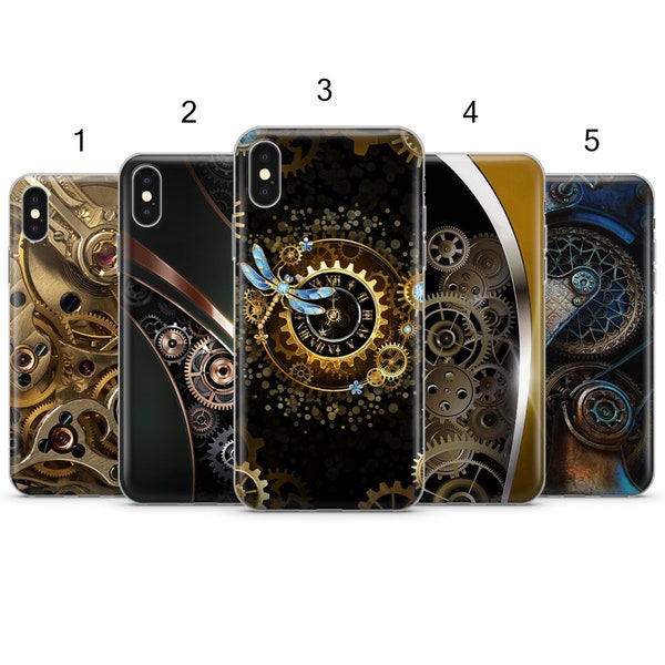 Thème Steampunk engrenages couverture de motif élégant pour iPhone 7, 8, 11, 12, Galaxy S10, S20, A40, A50, A51, P20, P30