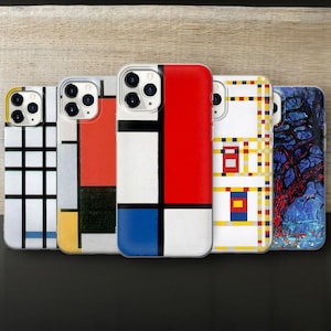 Peintures impressionnisme abstrait de Piet Mondrian, coque de téléphone artistique pour iPhone 15 Pro, 14 Plus, 13, Samsung S24, S23, Pixel 8 Pro, 7