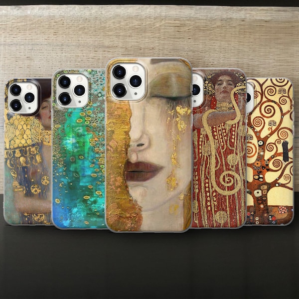 Custodia per telefono Gustav Klimt Art, Art Noveau, cover per telefono Albero della vita per iPhone 15 Pro, 14 Plus, 13, Samsung S24, S23, Pixel 8 Pro, 7