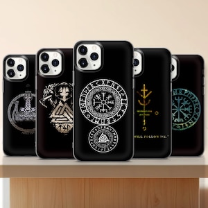 Coque pour portable symboles scandinaves | Boussole Vegvisir iPhone 16 15 14 Samsung S25 | Couverture de runes vikings