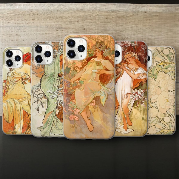 Alphonse Mucha Artwork Summer, Autumn, Spring, Winter, art nouveau, jugendstil phone case for iPhone 12, 13, 14, Samsung S22, S23, S23