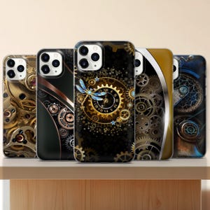 Étui pour portable steampunk | Victorien Gears iPhone 16 15 Samsung S25 | Couverture d'horloge mécanique