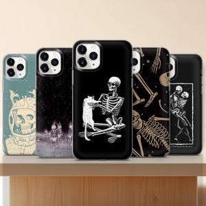 Dark Aesthetic Skeleton Phone Case | Gothic Cat Dance of Death iPhone 16 15 14 Samsung S25 S24 | Alternative Spooky Cover