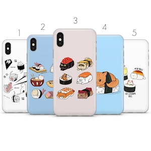 Mignons chats sushis, coque de téléphone avec dessin de nourriture pour chats amusants pour iPhone 15 Pro Max, 14 Plus, 13, 12, 11 et Samsung S24, S23, A54, Pixel 8 Pro, 7
