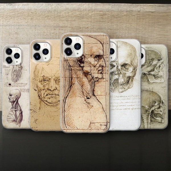 Leonardo Da Vinci phone case, anatomical studies phone case cover for iPhone 7, 8, 11, 12, Galaxy S10, S20, A40, A50, A51,  P20, P30