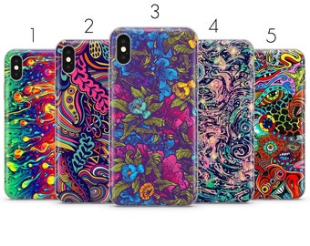 Funda de colores con patrones trippy visuales psicodélicos para iPhone 7, 8, 11, 12, Galaxy S10, S20, A40, A50, A51, P20, P30