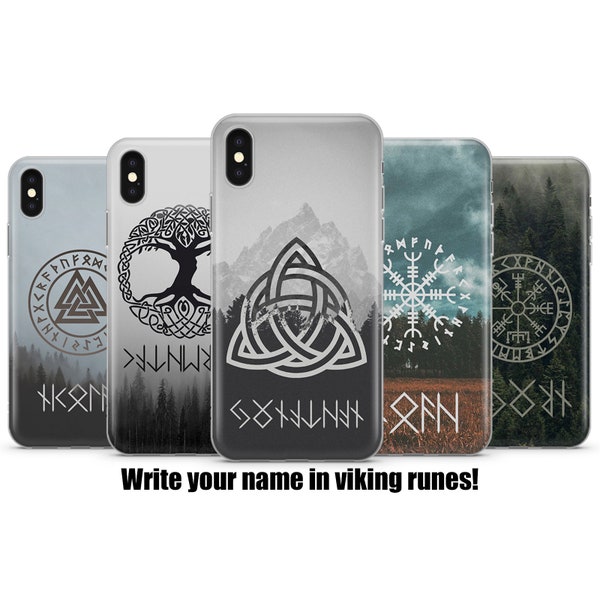 Wikinger Handyhülle, personalisierter Name in Wikinger Runen für iPhone 7, 8, X, 11, Galaxy S10, S20, A40, A50, A51, P20, P30