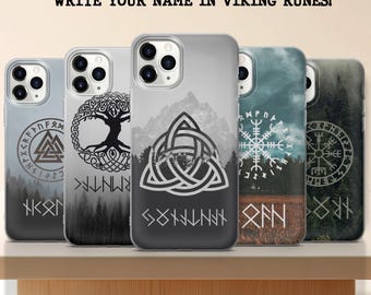 Norse Runes Phone Case | Custom Viking Name iPhone 16 15 14 Samsung S25 | Nordic Symbols Cover