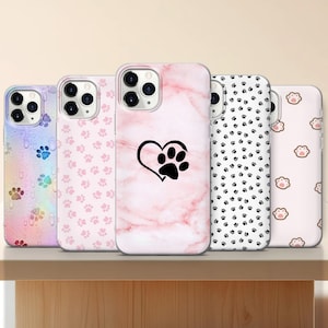 Étui pour portable patte d'animal de compagnie | Amoureux des chiens et des chats iPhone 16 15 Samsung S25 | Jolie couverture à imprimé animal