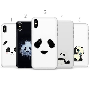 Cute kawaii giant panda black and white aesthetic phone case cover for iPhone 15 Pro, 14 Plus, 13, Samsung S24, S23, Pixel 8 Pro, 7