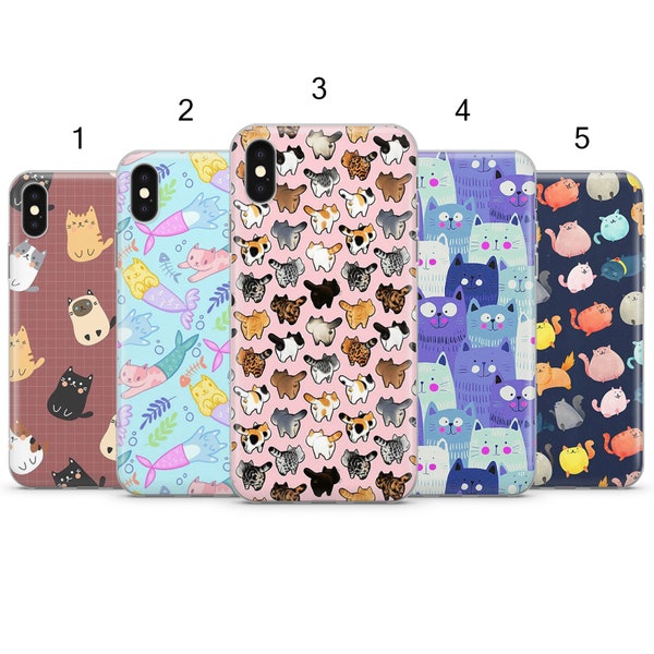 Coque de téléphone à motif chat, jolie coque de téléphone avec un dessin de chat pour iPhone 15 Pro Max, 14 Plus, 13, 12, 11 et Samsung S24, S23, A54, Pixel 8 Pro, 7