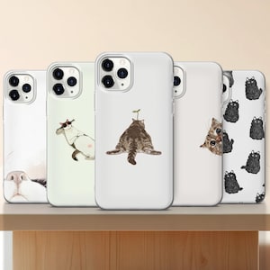 Custodia per telefono con gatto minimalista / Custodia moderna con felino spesso per iPhone 16 15 14 Samsung S25 / Cover semplice con gattino kawaii