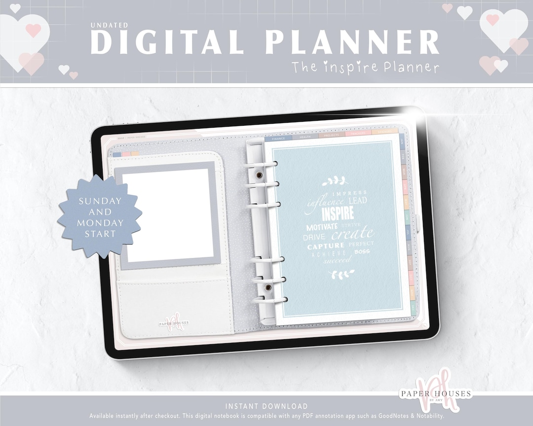 DIGITAL PLANNER | the Inspire Planner | Sunday & Monday Start / Undated ...